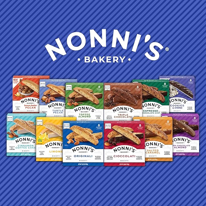 Nonni's Brown Butter Pecan Biscotti, Nutty Pecan Cookie with Rich Browned Butter Flavor, 8 Individually Wrapped Bakery Snacks, 5.52 oz