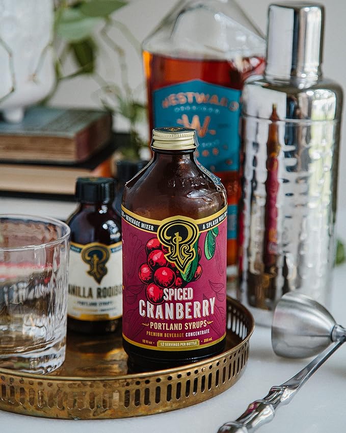 Portland Syrups Spiced Cranberry Syrup - Drink Mixer for Crafting Cocktails, Mocktails, & Seasonal Beverages - Flavor Enhancer for Soda, Punch, and Mulled Drinks - 12 oz Bottle, 24 Servings, Pack of 2