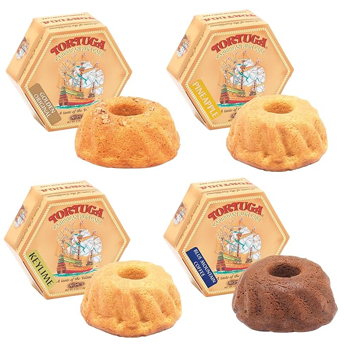Tortuga Caribbean Rum Cake 4 Pack Assortment- Original, Keylime, Pineapple & Blue Mountain Coffee