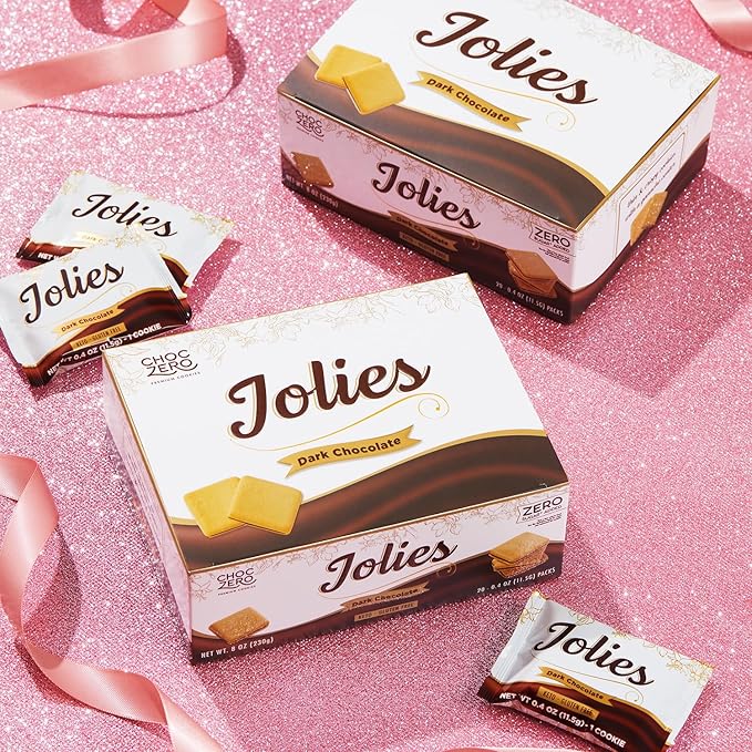 ChocZero Chocolate Cookies, Dark Chocolate Jolies, Gluten Free, No Added Sugar, 20 Crispy Chocolate Filled Keto Cookies Per Box, 8 Ounce (Pack of 1)