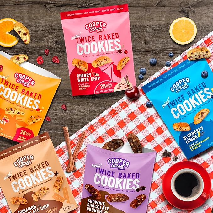 Cooper Street Twice Baked Biscotti Cookies Variety Pack - 5 Pack (5oz Each) - Light and Crispy Coffee Cookies 5 Flavors Assortment - Low-Calorie Snacks for Adults & Kids - Dairy & Peanut Free, Kosher