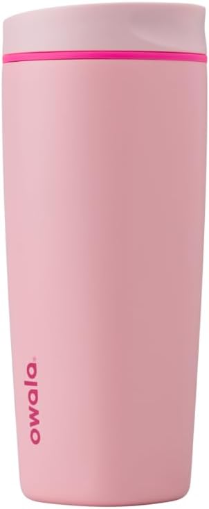 Owala SmoothSip Slider Insulated Stainless Steel Coffee Tumbler, Reusable Iced Coffee Cup, Hot Coffee Travel Mug, BPA Free 20 oz, Pink (Pucker Up) (Pack of 8)