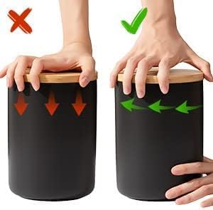 Yangbaga Black Canisters for Kitchen-Kitchen Canisters for Countertop with Airtight Wood Lids/Spoons/Stickers,Ceramic Kitchen Storage Containers for Large Flour,Suger,Coffee（32 OZ)