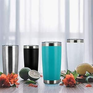 COMOOO 20oz Double Wall Vacuum Insulated Travel Mug, Stainless Steel Tumbler with Lid and Straw Durable Powder Coated Insulated Coffee Cup for Cold & Hot Drinks (Light Blue, 2 pack