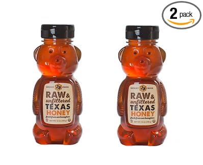 Pack of Two 12 oz. Honey Bears Raw, Unfiltered, Unpasteurized Texas Honey by Desert Creek Honey Non-GMO, Kosher