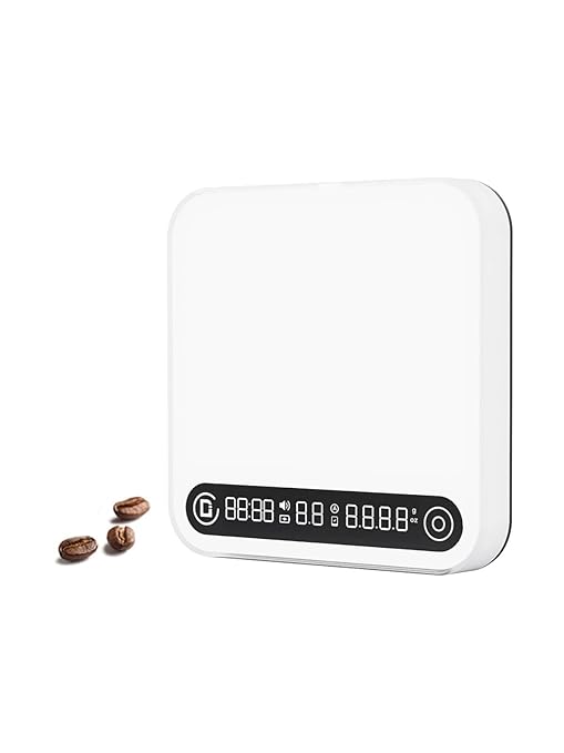 Digital Coffee Scale with Timer and Flow Rate Tracking, 0.1g Precision, 2kg Capacity, Rechargeable, Smart App Compatible, Ideal for Espresso and Pour Over Brewing