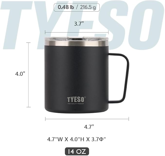 TYESO 14 oz Vacuum Insulated Mug Cup Stainless Steel Mug Coffee Mug with Lid Heat Insulation Cooling Direct Drip (Grey)