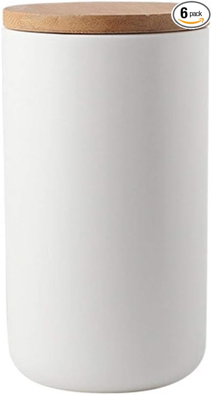 MilkyWay Food Storage Jar Strong Ceramic Storage Canisters with Airtight Seal Bamboo Lid Modern Design Seal Damp-Proof Kitchen Jar for Coffee, Tea, Spice and More (White(L: 34oz/1000ml))