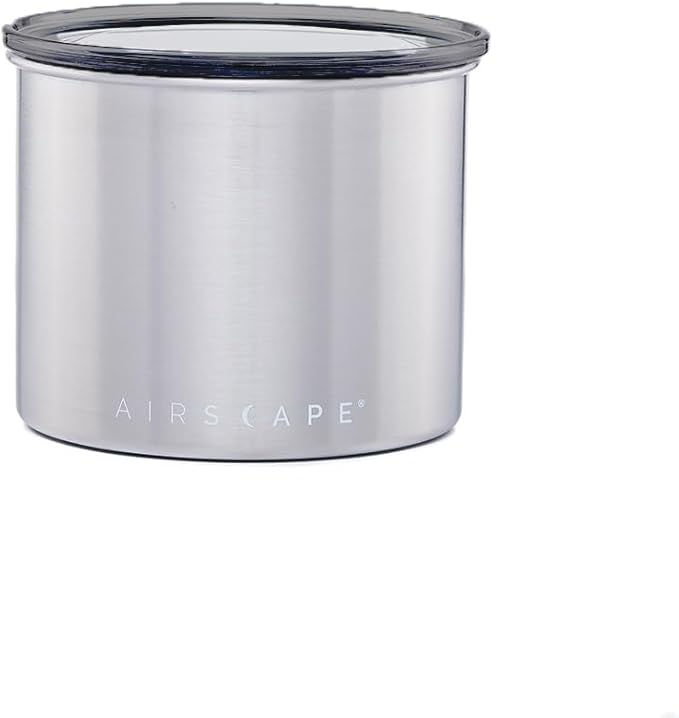 Planetary Design Airscape Stainless Steel Coffee Canister | Food Storage Container | US Patented Airtight Lid | Push Out Excess Air Preserve Food Freshness (Small, Brushed Steel)