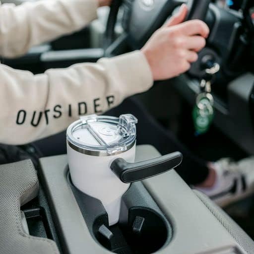 OUTSIDER Stainless Steel Vacuum Insulated Coffee Mug/Cup with Rotating Handle and Spill Proof Lid – Great Travel Tumbler for Outdoor, Home, Office – 17 ounces, White