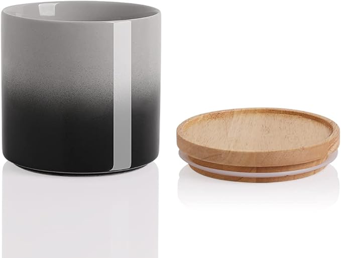 Sweejar Ceramic Food Storage Jar, Stackable Kitchen Canisters, Containers with Airtight Seal Wooden Lid for Serving Coffee Grounds, Coffee Bean, Flour, Tea, Spice and More - 39 Fl Oz (Gradient Gray)