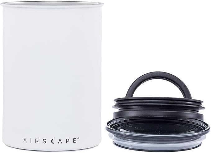 Planetary Design Airscape® Stainless Steel Coffee Canister | Food Storage Container | US Patented Inner Plunger Lid REMOVES Excess Oxygen | Don't Buy airtight, Buy AIR-Less | (Medium, Matte White)