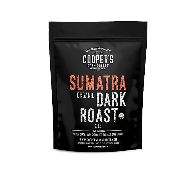 Organic Dark Roast Sumatra, Whole Bean Coffee, Single Origin Grade 1 Premium Coffee - 2lb Bag