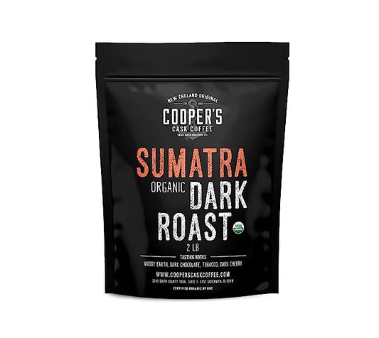 Organic Dark Roast Sumatra, Whole Bean Coffee, Single Origin Grade 1 Premium Coffee - 2lb Bag
