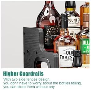 KLM Liquor Bottle Display Shelf, Coffee Syrup Rack Organizer, 3 Step Countertop Liquor Wine Rack, Mini bar,Liquor Cabinet, Home Retro Bar Shelf Stand for Liquor Whiskey, Spirits（Black）