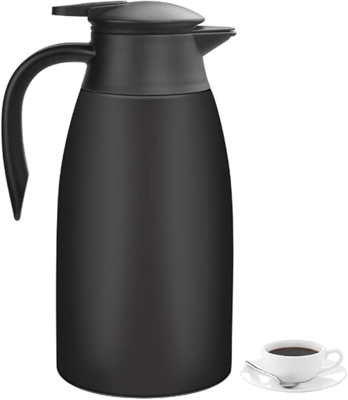 Thermal Coffee Carafe 70 oz / 2L Insulated Stainless Steel, Coffee Carafes Double Walled Vacuum Pot Flask - Hot Beverage Dispenser/Water, Tea - Keep 12/24 Hours Hot/Cold (Black)