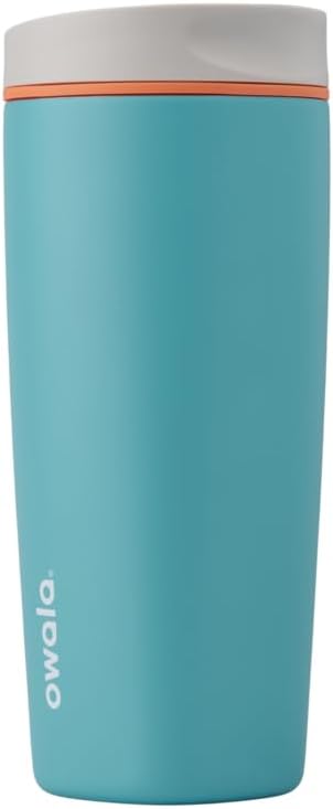 Owala SmoothSip Slider Insulated Stainless Steel Coffee Tumbler, Reusable Iced Coffee Cup, Hot Coffee Travel Mug, BPA Free 20 oz, Grey/Blue (Beachy Breeze) (Pack of 8)