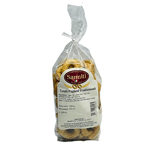 Sanniti Italian Taralli Pugliese Caserecci Tradizionale, 8.8 oz (Pack 5)