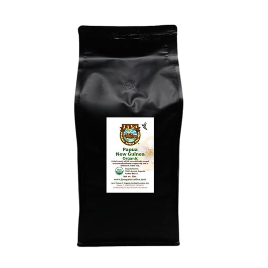 Low Acid Organic Coffee – Whole Bean, Mold-Free & Stomach Friendly by Java Planet, Papua New Guinea Single Origin Coffee, Dark Roast, Smooth Full Flavored, 5LB Bag