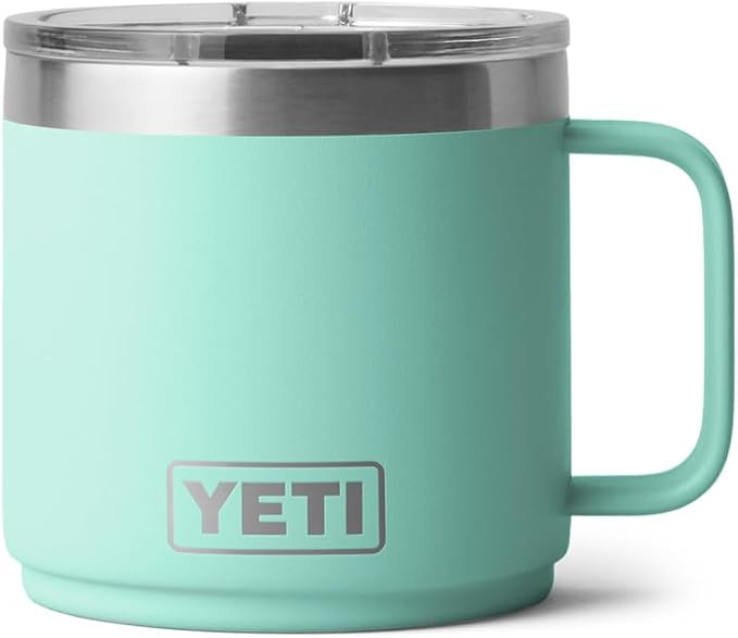 YETI Rambler 14 oz Ceramic Lined Stackable Mug, Vacuum Insulated, Stainless Steel with MagSlider Lid, Seafoam