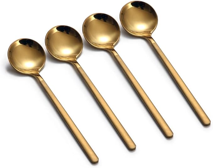 8 PCS Mini Coffee Spoons Teaspoons 5.3-Inch Matte Gold Frosted Handle Stainless Steel Tea Spoons for Coffee Tea Dessert Milk Ice Cream Cake Soup Ice Tea