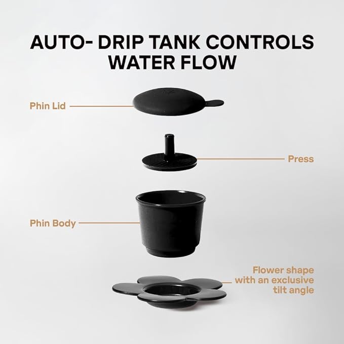 PHINOI Pour Over Coffee Dripper - Vietnamese Phin Filter – Single Cup Coffee Maker 1-2 Cup with Flower Design – Plastic Reusable Coffee Filter for Manual Brewing, Travel Friendly (Black)