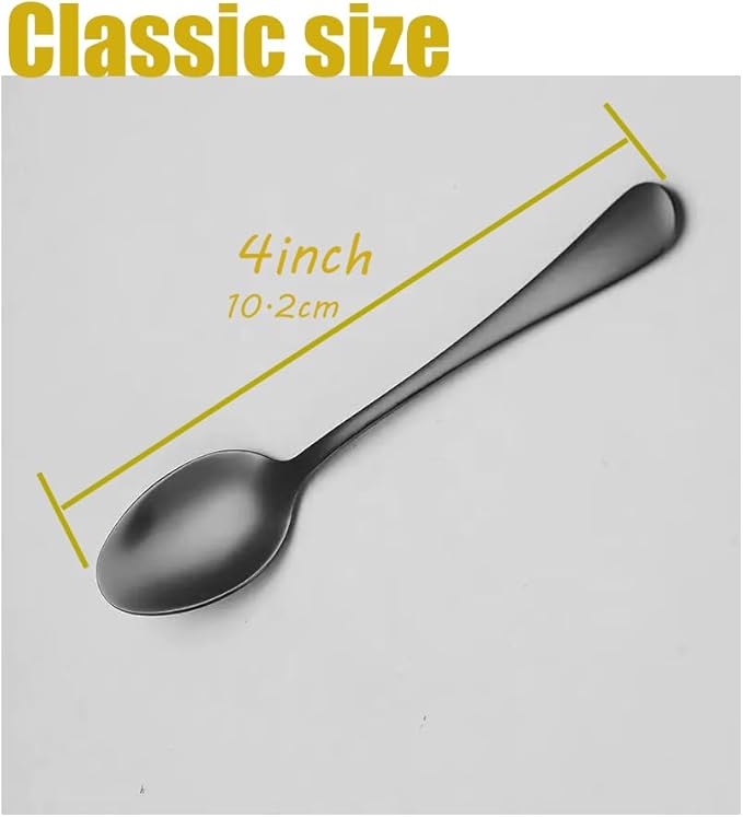 Wesdxc56 Demitasse Espresso Spoons, Mini Coffee Spoon, 4 Inches Stainless Steel Small Spoons for Dessert, Set of 6（black)