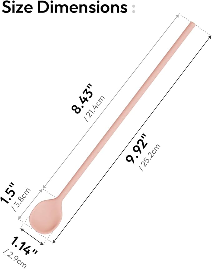 carrotez 9.9" Silicone coffee stirrer, Long Reusable Coffee Spoon for Iced Tea, Multipurpose Beverage Stirring Spoon - Soft Pink