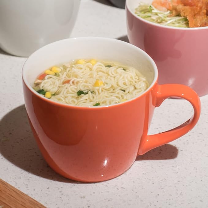 MECOWON 30 OZ Porcelain Coffee Mugs, Set of 2 Large Mugs for Soup, Cereal and Salad (Orange)