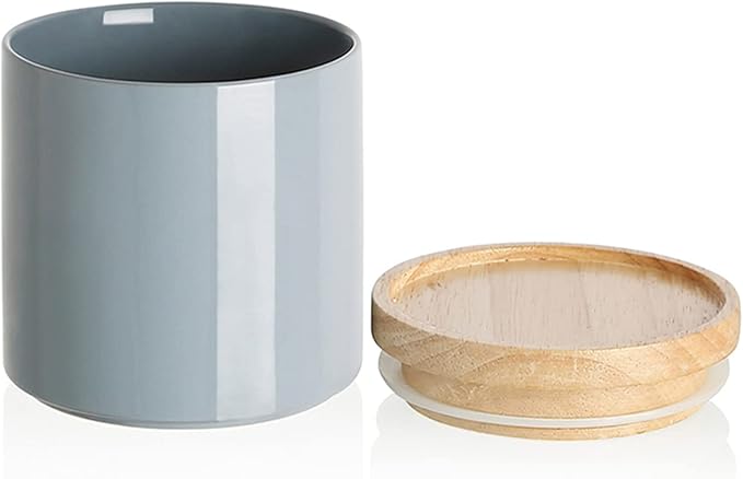 Sweejar Kitchen Canisters Ceramic Food Storage Jar, Stackable Containers with Airtight Seal Wooden Lid for Serving Coffee Bean, Flour, Tea, Spice and More - 39 Fl Oz (Gray)