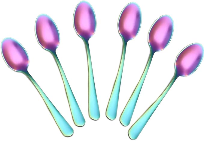 Demitasse Espresso Spoons, Mini Coffee Spoon, Stainless Steel Small Spoons for Dessert, Tea,Set of 6(Rainbow)