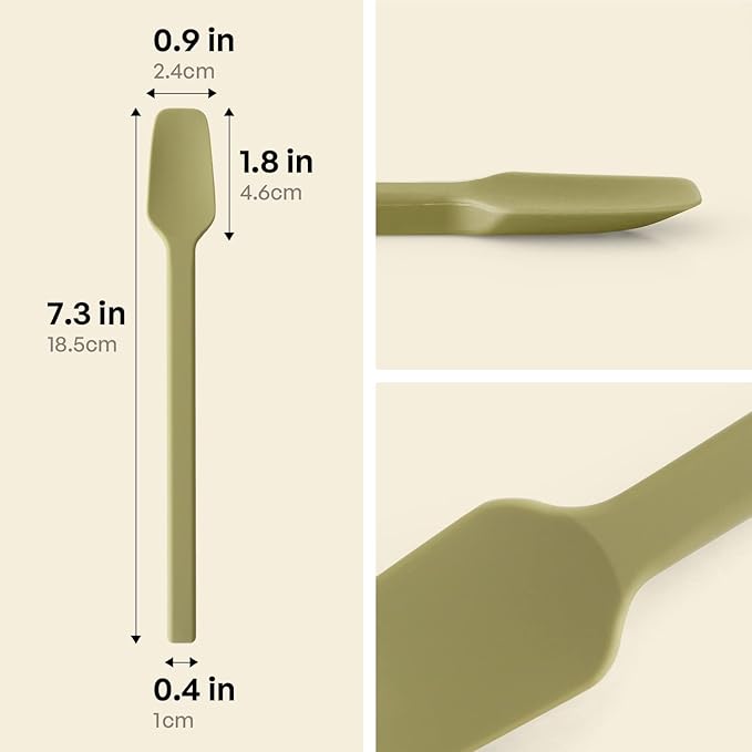 Carrotez Small Silicone Spoon, Mini Spatula, Small Spatulas for Kitchen Use, Spoonula, Perfect for Eating, Stirring, Spreading, 7.3", 1 pc - Olive Green