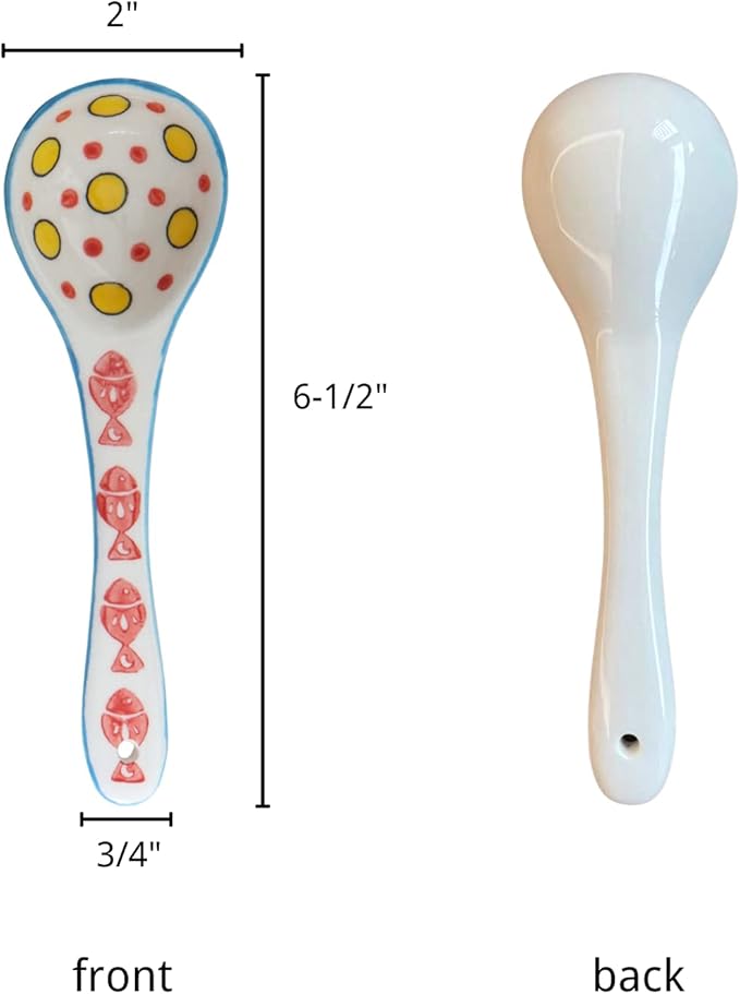 Ceramic Soup Spoons Set of 6–Mutilpurpose for Soup/Cereal/Ramen/Stews | Vibrant Design, Lead-Free & Dishwasher Safe | 6.25" Cute Decorative Spoons for Kitchen & Gifts