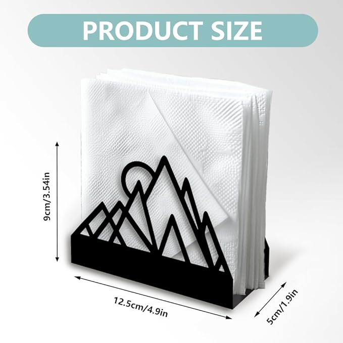 Geometric Mountains Decorative Black Metal Napkin Holder for Table, 4.9" x 4.9" x 1.9" Standing Napkin Holder for Home Kitchen Restaurant Picnic Party Coffee Bar Dining Room