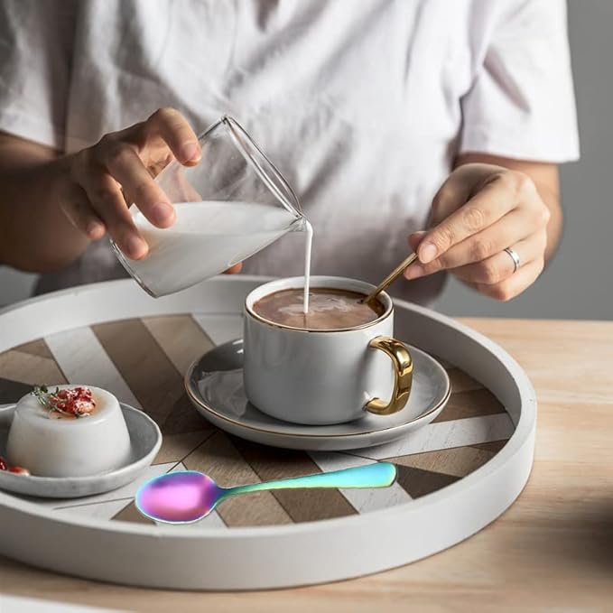 Demitasse Espresso Spoons, Mini Coffee Spoon, 4 Inches Stainless Steel Small Spoons for Dessert, Set of 6（Rainbow)