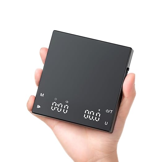Meilen Mini Espresso Coffee Scale with Timer - 0.1g Precise Graduation, USB Rechargeable, 6 Weight Units, Ultra-Thin 2kg Digital Scale for Espresso, Pour Over, Drip, Kitchen (Black) (1)
