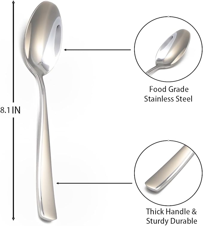 8-Piece Spoons Set, 8.1 Inch Stainless Steel Dinner Spoon, Tablespoon, Silverware Spoons for Home,Kitchen or Restaurant, Dishwasher Safe