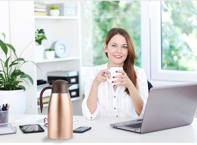 68oz Thermal Coffee Carafe, Stainless Steel Coffee Carafes for Keeping Hot, Airpot Insulated Tea Pot Dispenser for Hot Water, Tea, Hot Beverage - Keep 12 Hours Hot, 24 Hours Cold, Cold