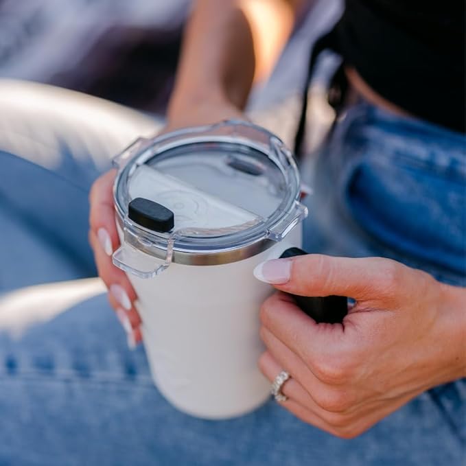 OUTSIDER All Day Stainless Steel Vacuum Insulated Coffee Mug/Cup with Rotating Handle and Spill Proof Lid – Great Travel Tumbler for Outdoor, Home, Office – 17 ounces, Gray