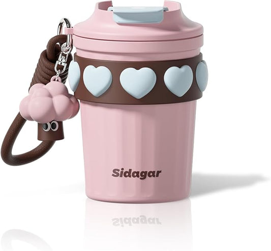 12 oz Travel Coffee Mug Spill Proof Leak Proof, Stainless Steel Thermal Coffee Cup with Lid, Resuable Cup for Hot and Cold, Portable Tumbler for Women, Light Pink