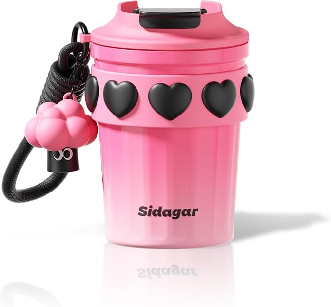 12 OZ Coffee Travel Mug Spill Proof Leak Proof, Stainless Steel Thermal Coffee Cup with Lid, Resuable Ceramic Lined Travel Water Cup for Hot and Cold, Portable Coffee Tumbler for Women, Pink