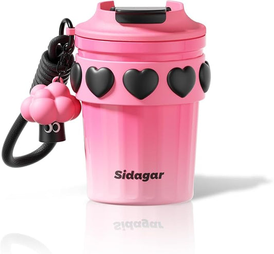 12 OZ Coffee Travel Mug Spill Proof Leak Proof, Stainless Steel Thermal Coffee Cup with Lid, Resuable Ceramic Lined Travel Water Cup for Hot and Cold, Portable Coffee Tumbler for Women, Pink