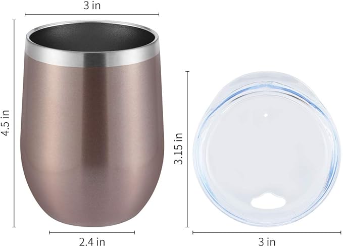 DOMICARE Stainless Steel Wine Tumbler Bulk with Lid, Personalized Rose Gold Insulated Tumblers Set, 12oz Travel Coffee Cups Pack of 1