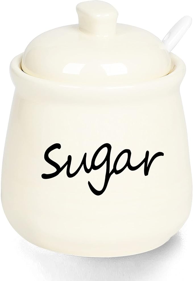 ONTUBE Ceramic Sugar Bowl with Lid and Spoon 12oz (beige)