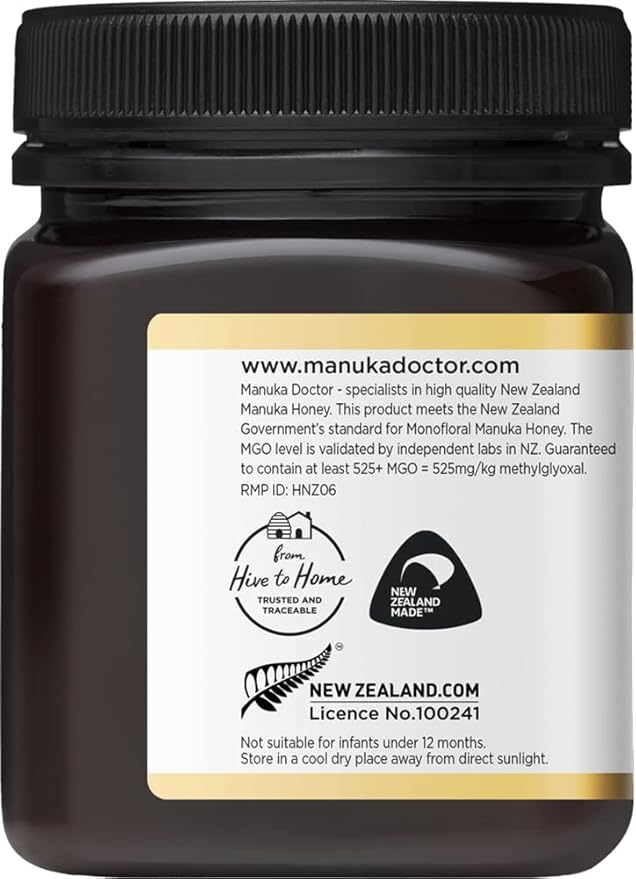 Manuka Doctor - MGO 525+ Manuka Honey Monofloral, 100% Pure New Zealand Honey. Certified. Guaranteed. Raw. Non-GMO (8.75 oz)