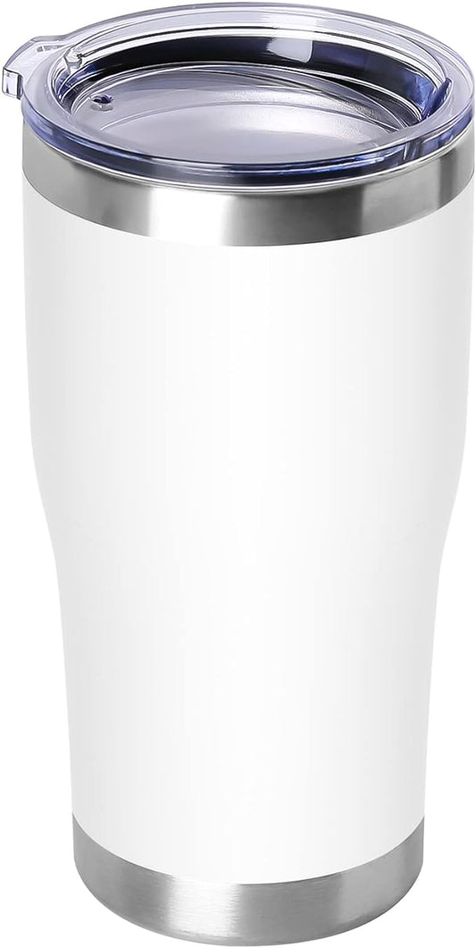 DOMICARE 20oz Tumbler with Lid Stainless Steel Tumblers Bulk, Double Wall Vacuum Insulated Coffee Travel Mug Powder Coated Tumbler, 1 Count (Pack of 1) White