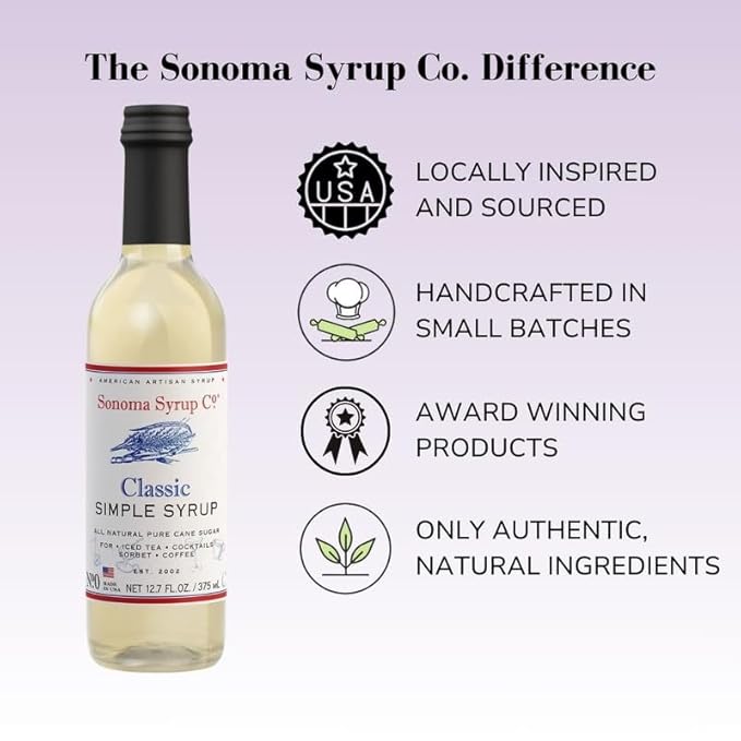 Sonoma Syrup Co. Classic Simple Syrup 12.7 fl oz | for Coffee, Cocktails, and Cooking | Hand Crafted in the USA