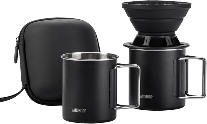 Portable Pour Over Coffee Maker Set, Collapsible Silicone Coffee Dripper Set, Perfect for Travel, Camping, Home (BLACK CUP 2CUP)