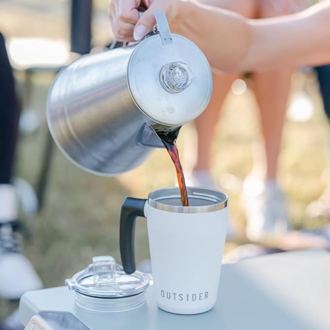 OUTSIDER Stainless Steel Vacuum Insulated Coffee Mug/Cup with Rotating Handle and Spill Proof Lid – Great Travel Tumbler for Outdoor, Home, Office – 17 ounces, Black