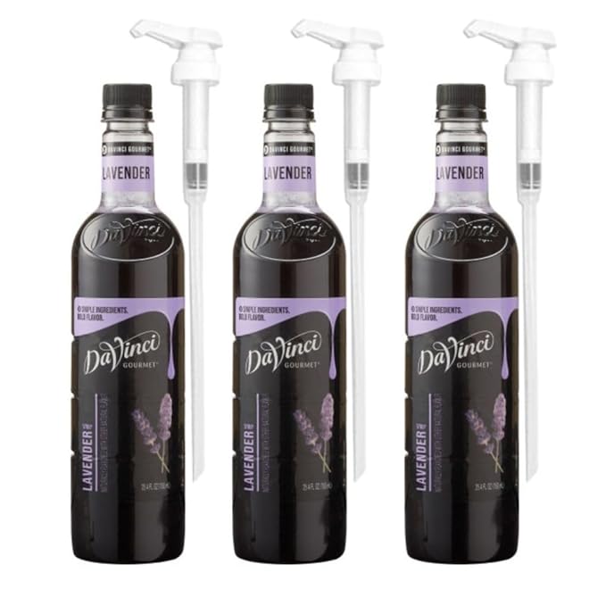 DaVinci Gourmet Lavender Syrup 25.4 Fl Oz (Pack of 3) + 1/4 Oz Syrup Pumps (Pack of 3)